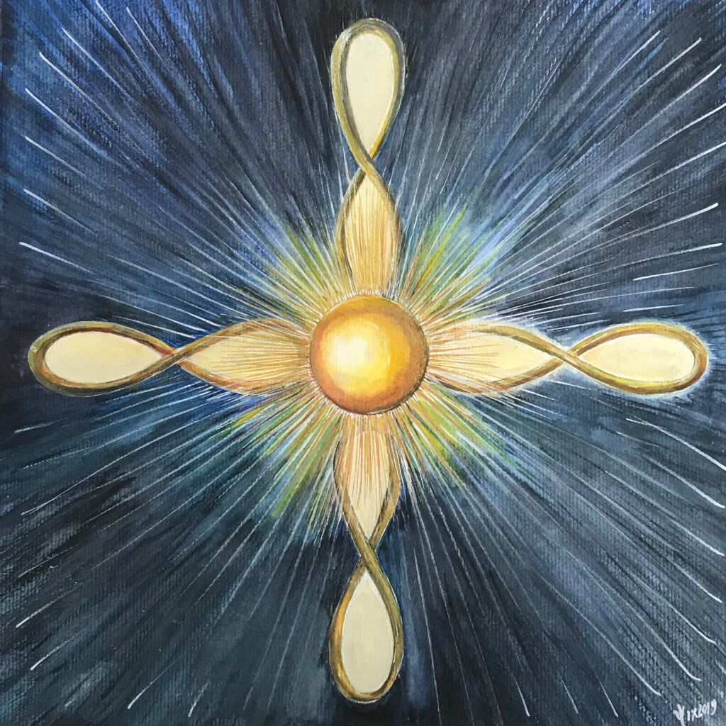 Coeur rayonnant, Technique mixte sur papier, 30 × 30 cm