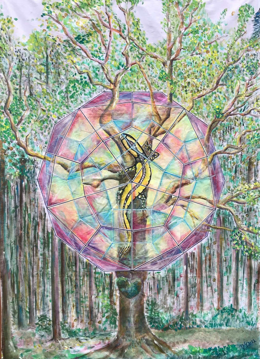 Fusion des Sagesses Ancestrales, Acrylique sur tissu, 70 × 100 cm