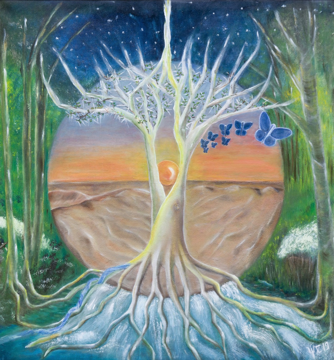 Naît Sens d'Arbre ou Un cadeau de Mila, Huile sur toile, 84 × 90 cm