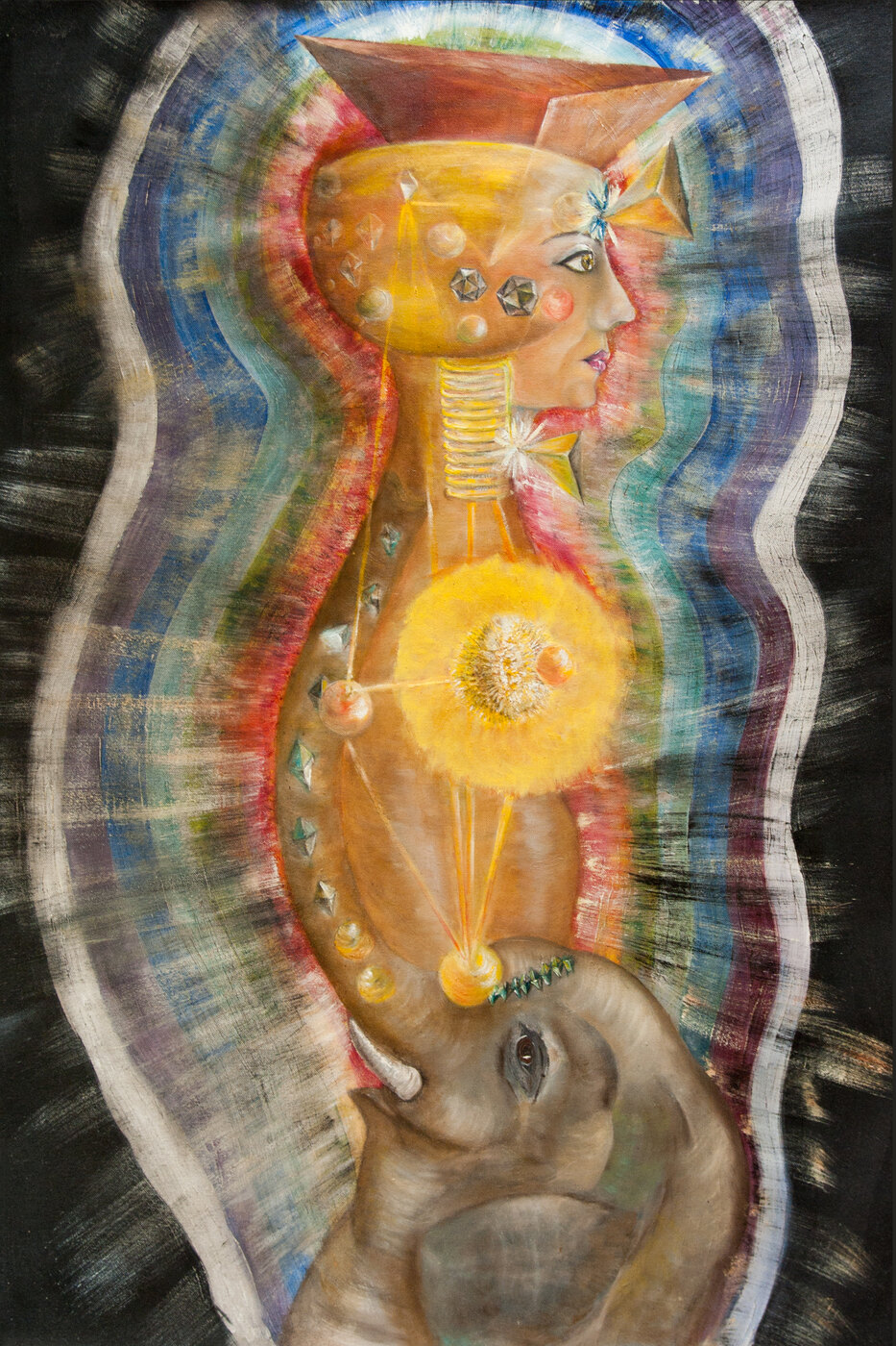 Polyèdres sacrés, Huile sur toile, 75 × 100 cm